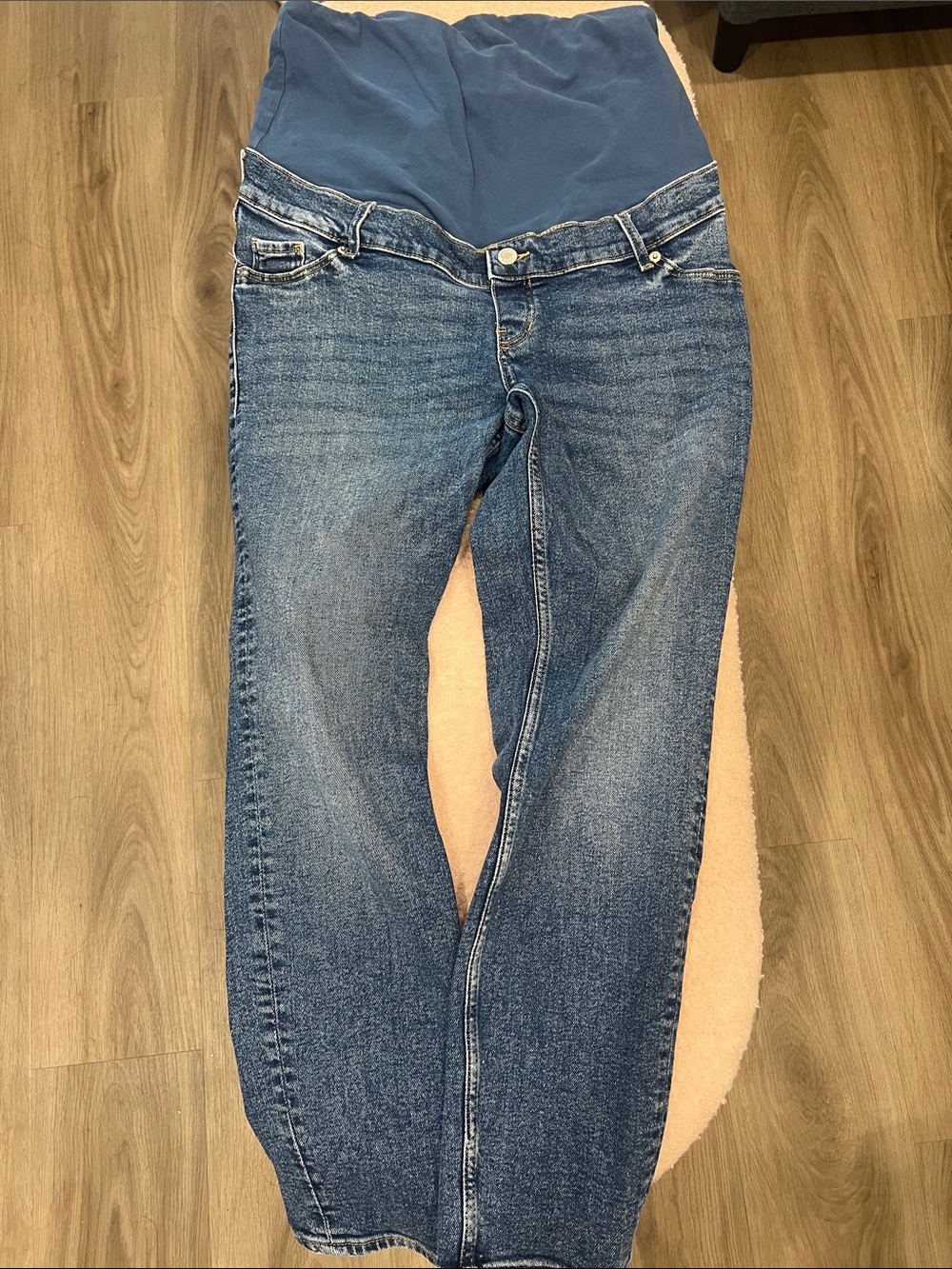 Women's Straight Leg Maternity Jeans in Blue with Overband